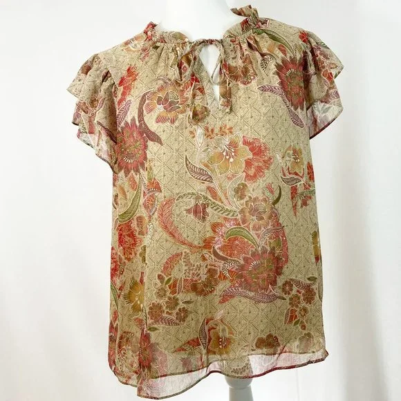 Joie Tops Joie Cap Sleeve Floral Metallic Blouse Size L Poshmark